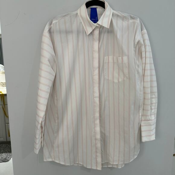 Kit and Ace Tops - Kit and Ace Womens Oversied Striped Button Down Shirt Size S White PInk Office
